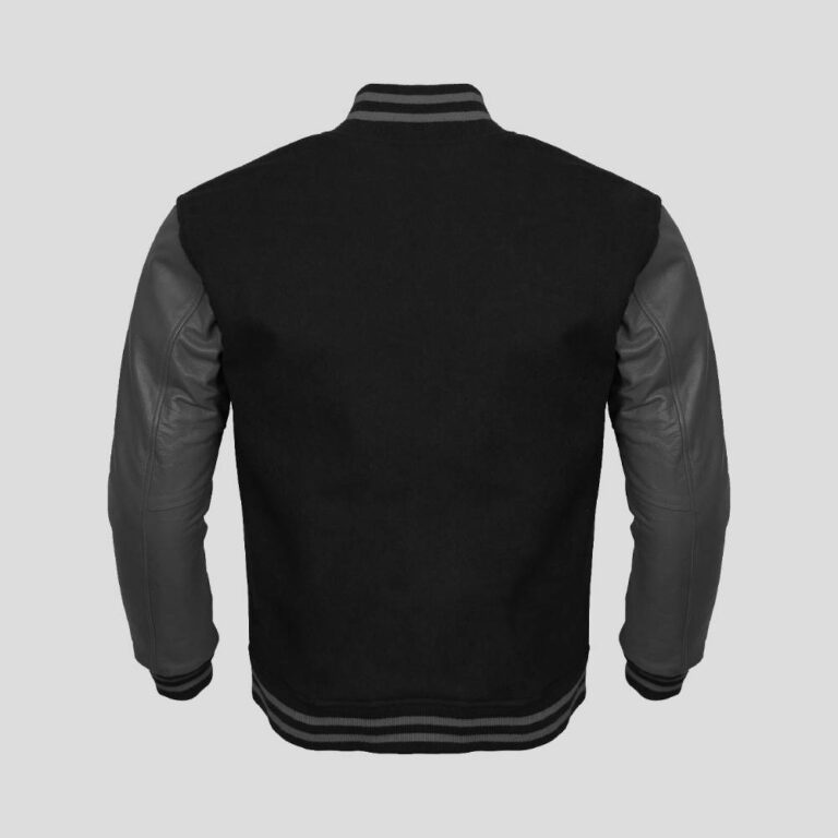 Black Body and Gray Leather Sleeves Varsity College Jacket