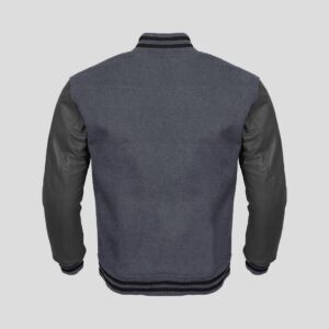 Gray Body and Gray Leather Sleeves Varsity College Jacket