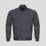 Gray Body and Gray Leather Sleeves Varsity College Jacket - Timeless Men's Outerwear