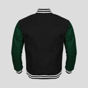 Black Body and Green Leather Sleeves Varsity College Jacket