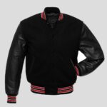 Black Body and Black Leather Sleeves Varsity College Jacket - Classic Men's Outerwear