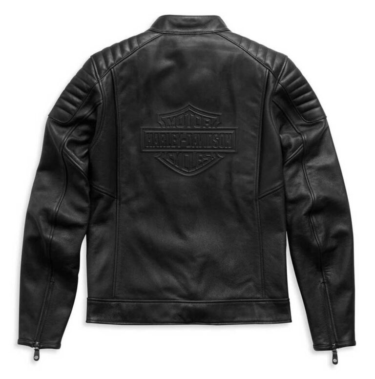 Harley-Davidson Mens Embossed Logo Padded Biker Leather Jacket Black