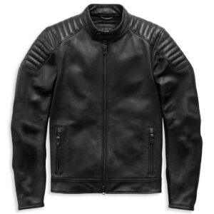 Harley-Davidson Mens Embossed Logo Padded Biker Leather Jacket Black