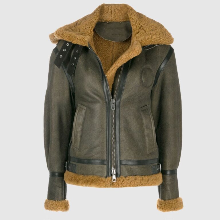 Khaki Green Shearling Aviator Coat