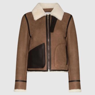 Brown women shearling leather jacket