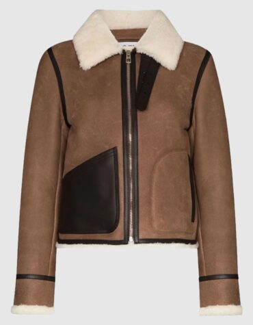 Brown women shearling leather jacket