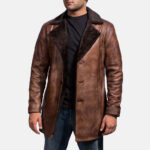 Cinnamon Distressed Leather Fur Coat - Rustic Men's Outerwear