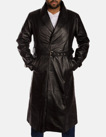 Hooligan Black Leather Trench Coat