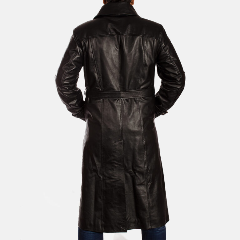 Hooligan Black Leather Trench Coat