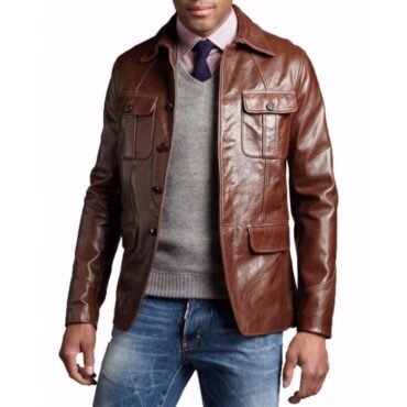 Men's Genuine soft Lambskin Leather Brown Shirt