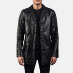 Urban Slate Black Leather Coat - Contemporary Men's Outerwear