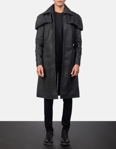 Classic Distressed Black Leather Duster