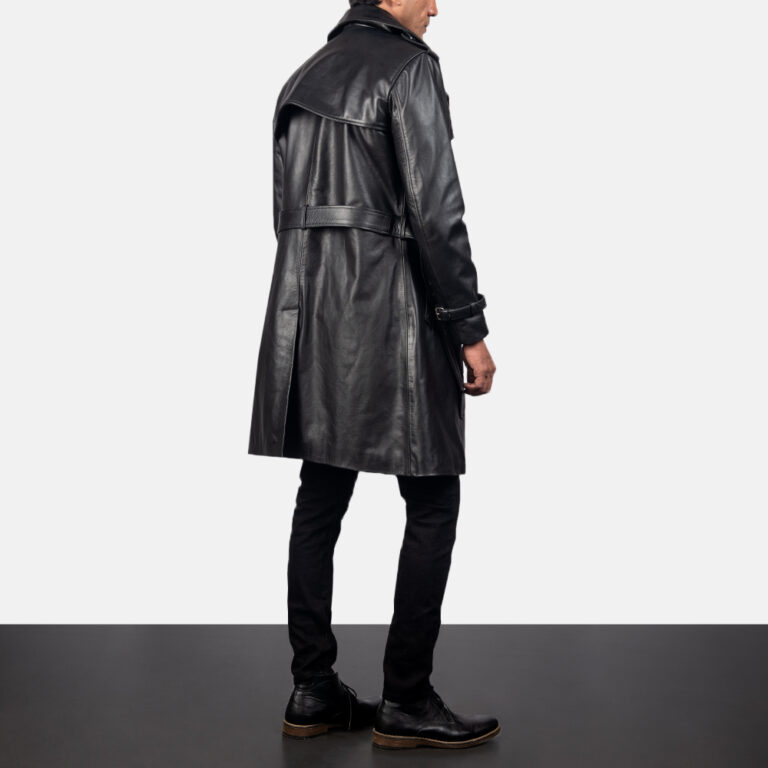 Royson Black Leather Duster Coat