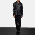 Mr. Bailey Black Leather Naval Peacoat - Timeless Men's Nautical Elegance