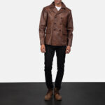 Mr. Bailey Brown Leather Naval Peacoat - Classic Men's Nautical Style