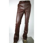 Stylish Fashion Mens Pure Brown Leather Pants Trouser