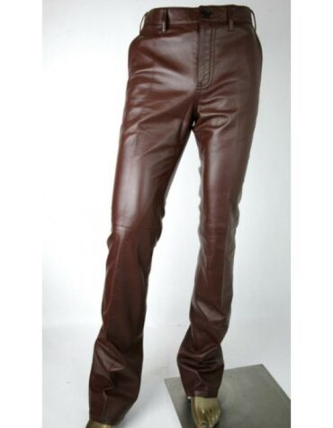 Stylish Fashion Mens Pure Brown Leather Pants Trouser