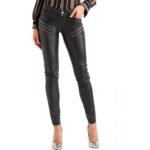 Chic Slim Fit Real Black Leather Skinny Pants for Women