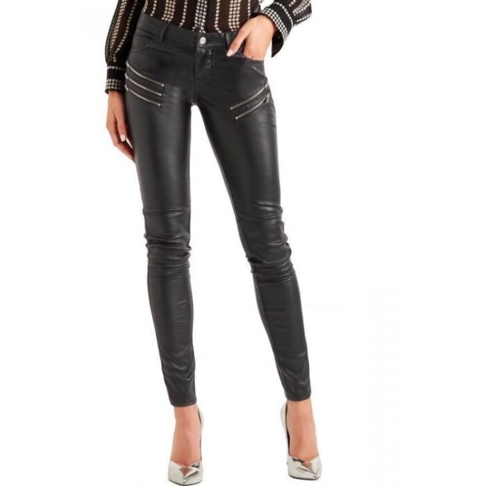 Stylish Slim Fit Real Black Leather Skinny Pant for Women