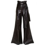 Timeless Vintage Style Wide Leg Black Leather Trousers for Women