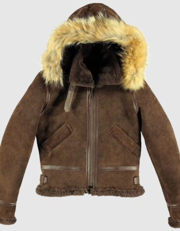 Women B3 Bomber Brown Aviator Hooded Vintage Real Shearling Fur Leather Jacket