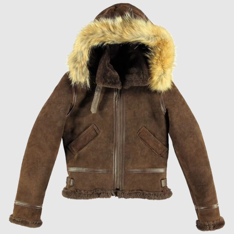 Women B3 Bomber Brown Aviator Hooded Vintage Real Shearling Fur Leather Jacket