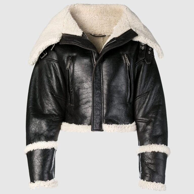 Women Black short Collar Shearling Jacket