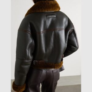 Women Shearling-trimmed textured-leather jacket