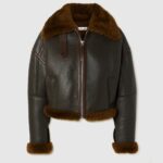 women dark choco shearling leather jacket