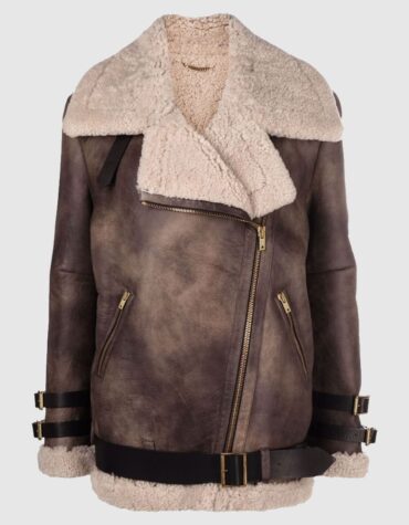 Women Sheepskin Oversized Collar Jacket