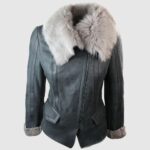 Women Short Biker style shearling sheepskin aviator flying leather jacket