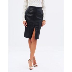 Womens Genuine High Waisted Black Leather Mini Pencil Skirt
