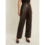 Womens High Rise Dark Brown Leather Trousers Pants