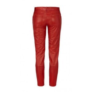 Womens Hot Real Genuine Soft Lambskin Red Leather Pants