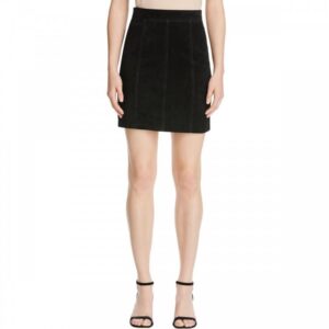 Womens Partywear Suede Black Leather Mini A-Line Skirt