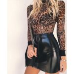 Autumn Vintage Women Streetwear Black Leather Skirt