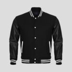 Black Body and Black Leather Sleeves Varsity College Jacket - Timeless Men's Outerwear