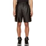 Black Leather Pleated Shorts for Men