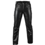 Classic Pure Black Leather Motorcycle Pants for Men - Timeless Riding Style