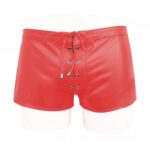 Custom-Made Lace-Up Style Red Leather Shorts for Men