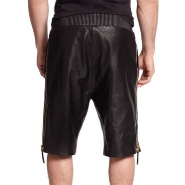 Genuine Lambskin Black Leather Shorts for Men