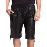 Genuine Lambskin Black Leather Shorts for Men