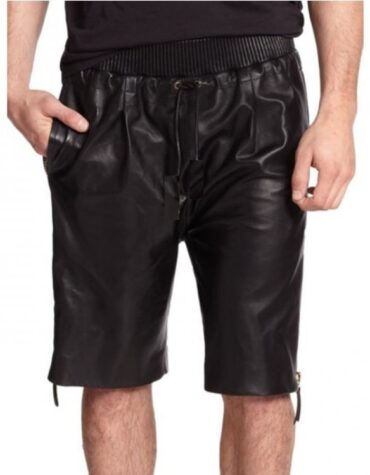 Genuine Lambskin Black Leather Shorts for Men