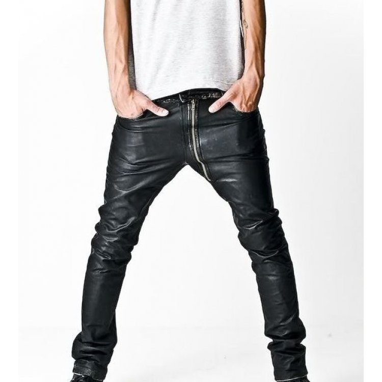 Asymmetrical Zip Skinny Black Leather Pants Mready