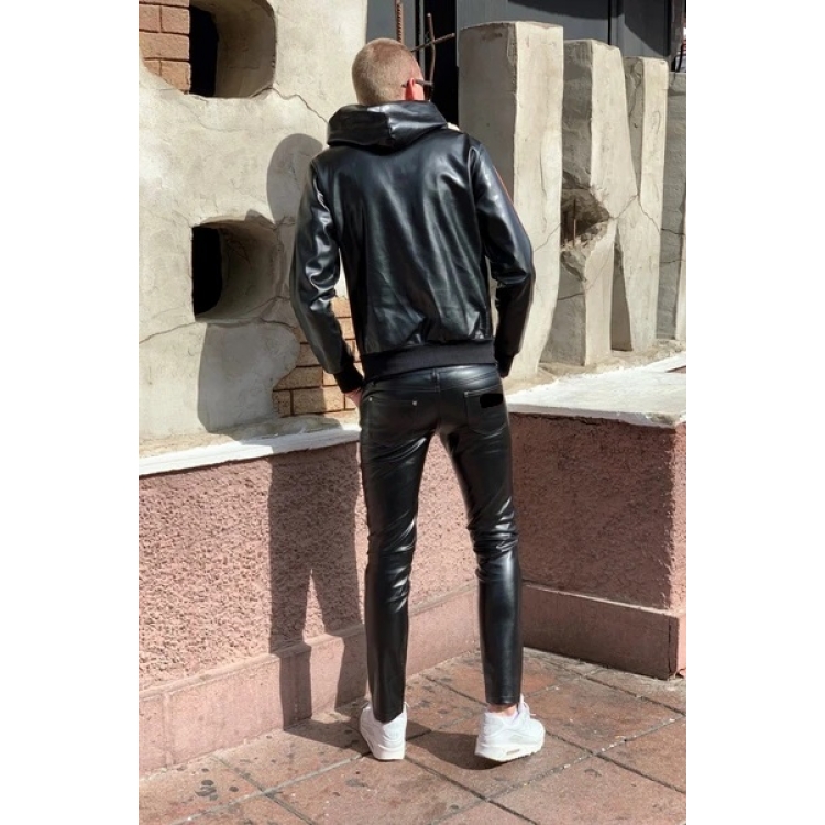 Male Classic Loose Fit Real Black Leather Pants | ubicaciondepersonas ...