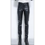 Male Hip Hop Style Genuine Black Leather Pencil Pants - Urban Edge Elegance