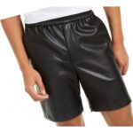 Men's Casual Look Real Sheepskin Black Leather Shorts