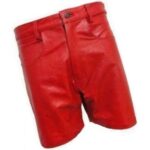 Men's Casual Outwear Real Sheepskin Red Leather Shorts