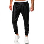 Men Casual Simple Black Leather Hombre Streetwear Joggers Pants - Effortless Street Style