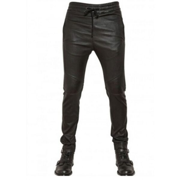 Men Casual Wear Skinny Fit Pure Black Leather Pants Mready